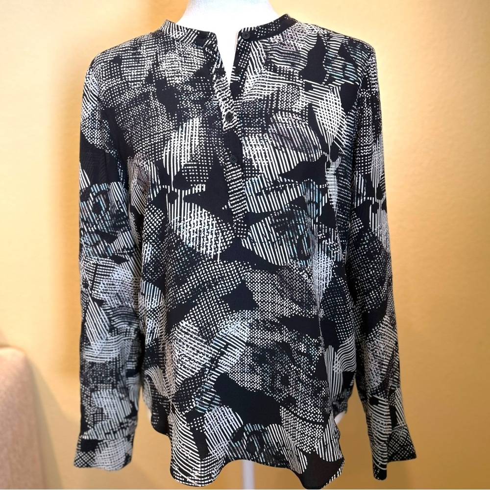 Rebecca Taylor Long Sleeve Silk Top Size 6 Black White Business Casual Office